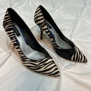 Zebra Black & White Calf-hair Faux Snakeskin Leather Pointed Toe Heels